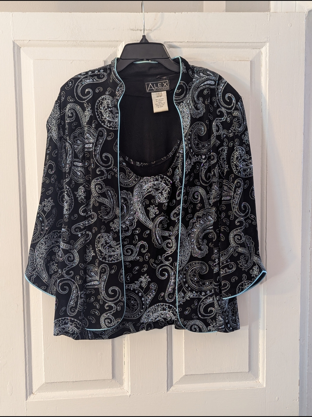 ALEX Evenings Black Evening 2-Piece Set with Teal Trim